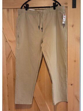 NWT London Fog Men's XL Flex Tech Pants Khaki Stretch Drawstring Zip Pocket